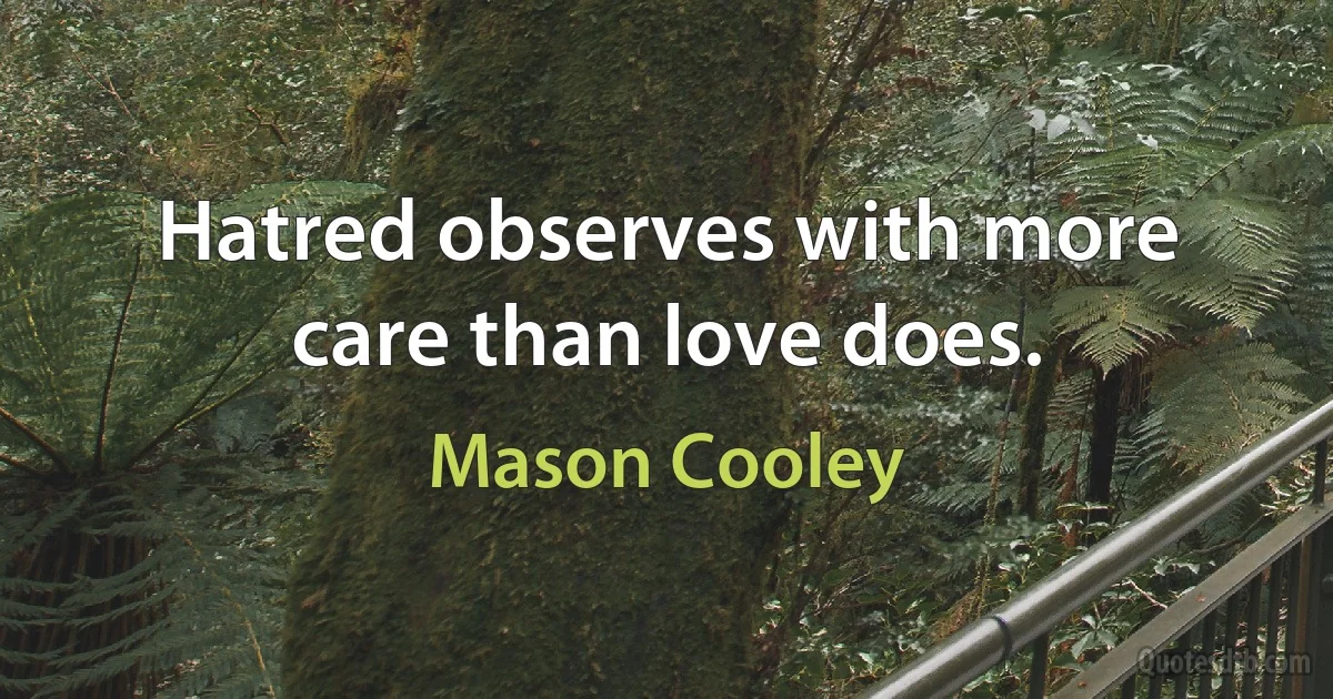 Hatred observes with more care than love does. (Mason Cooley)