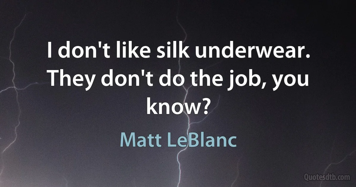 I don't like silk underwear. They don't do the job, you know? (Matt LeBlanc)