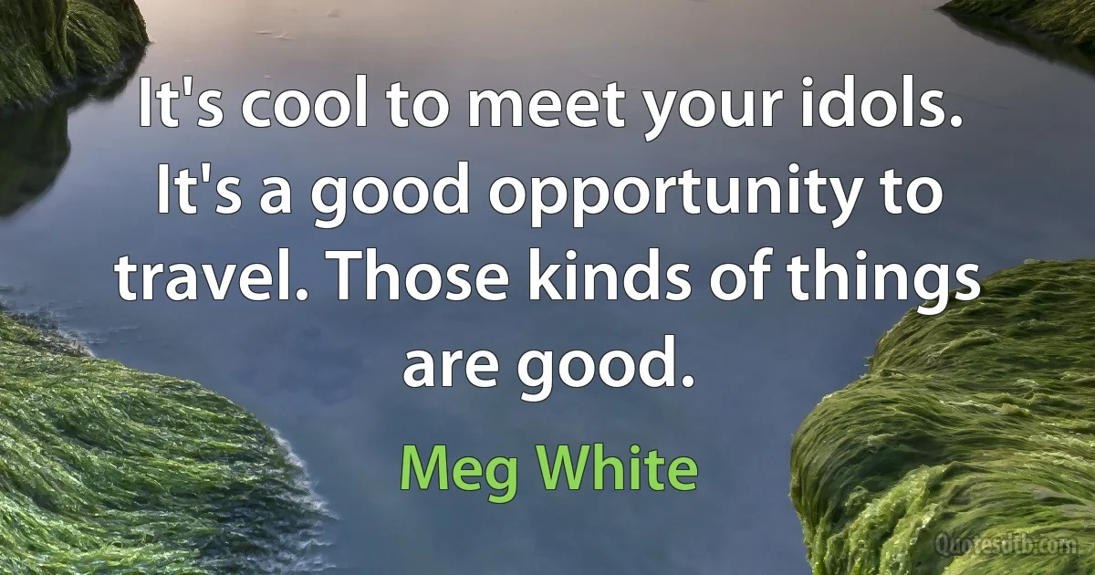 It's cool to meet your idols. It's a good opportunity to travel. Those kinds of things are good. (Meg White)