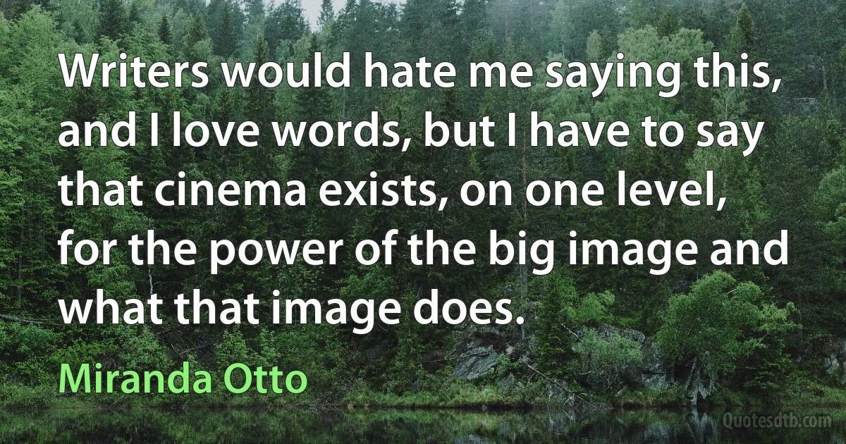 Writers would hate me saying this, and I love words, but I have to say that cinema exists, on one level, for the power of the big image and what that image does. (Miranda Otto)