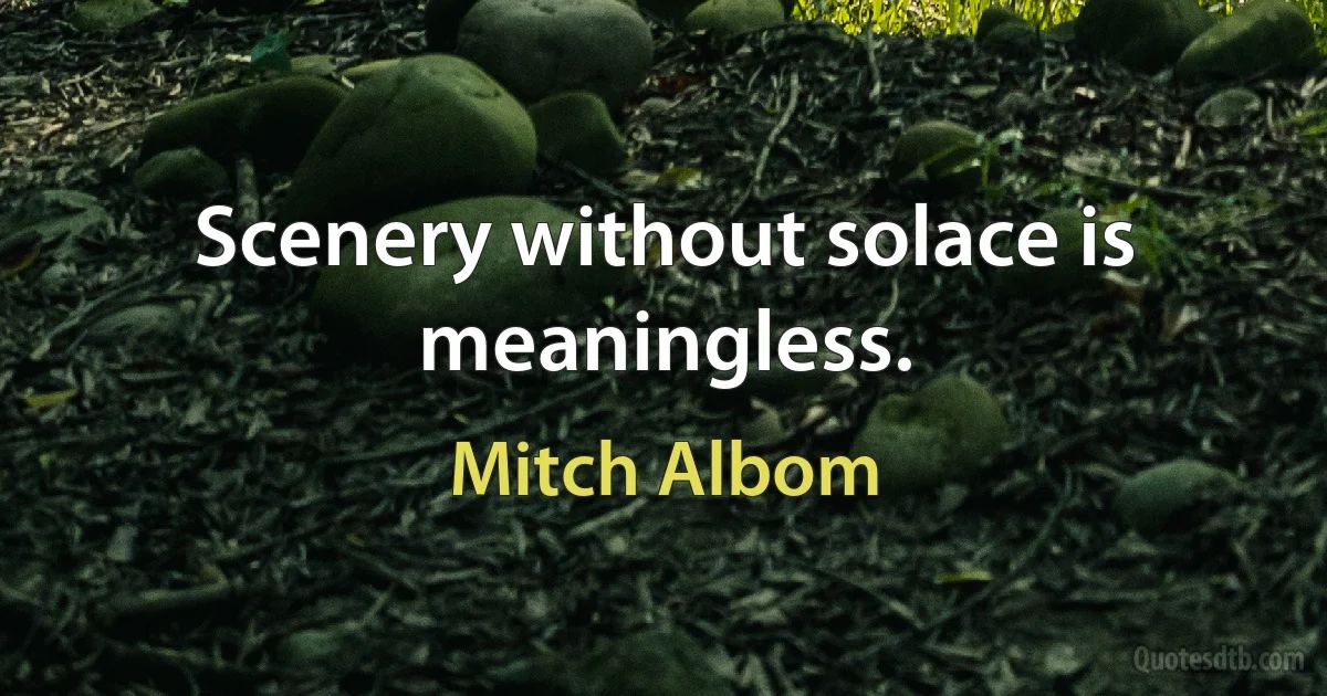 Scenery without solace is meaningless. (Mitch Albom)