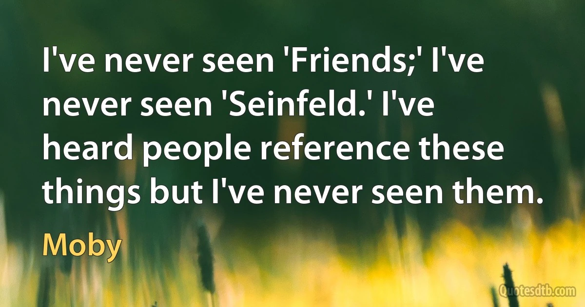 I've never seen 'Friends;' I've never seen 'Seinfeld.' I've heard people reference these things but I've never seen them. (Moby)