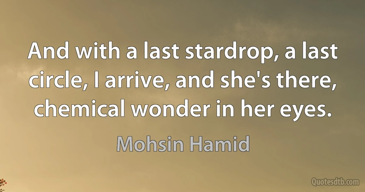 And with a last stardrop, a last circle, I arrive, and she's there, chemical wonder in her eyes. (Mohsin Hamid)