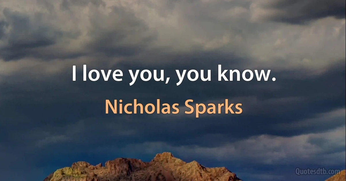 I love you, you know. (Nicholas Sparks)