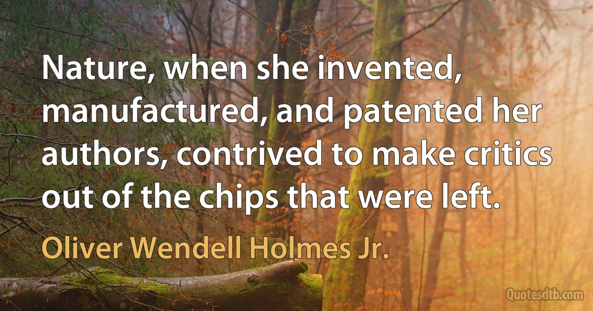 Nature, when she invented, manufactured, and patented her authors, contrived to make critics out of the chips that were left. (Oliver Wendell Holmes Jr.)