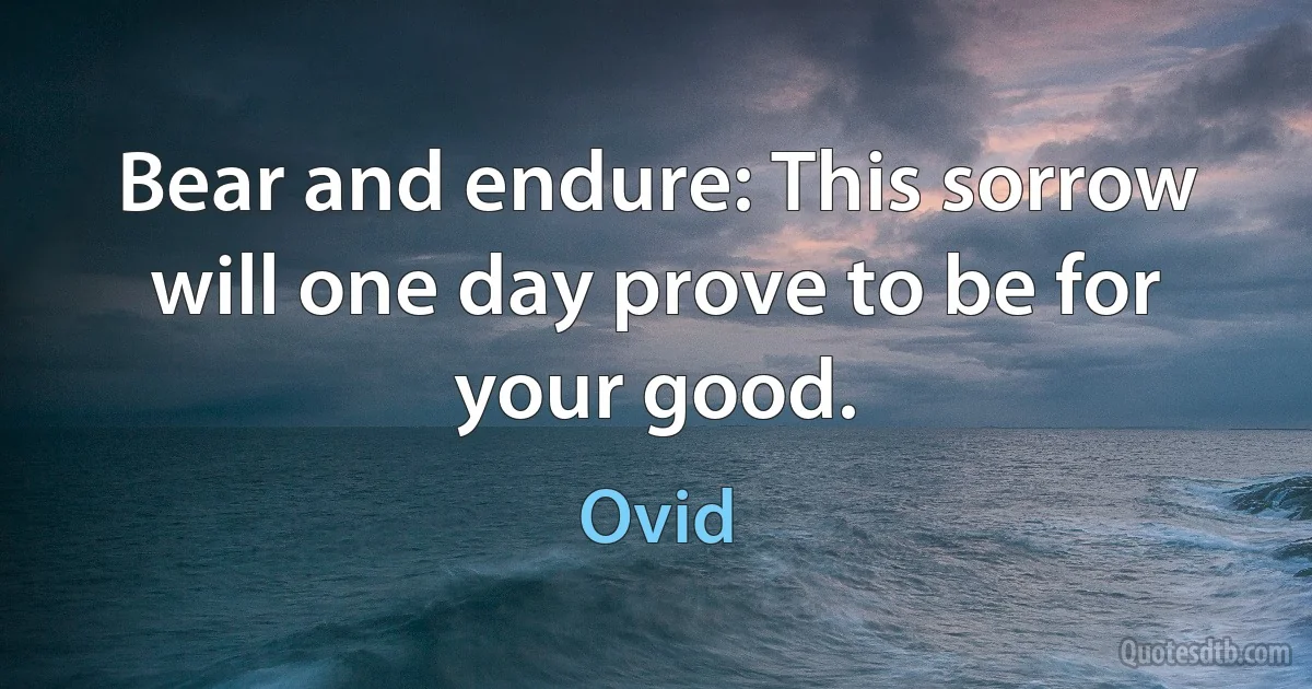 Bear and endure: This sorrow will one day prove to be for your good. (Ovid)