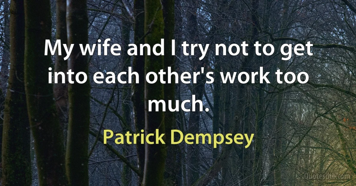 My wife and I try not to get into each other's work too much. (Patrick Dempsey)