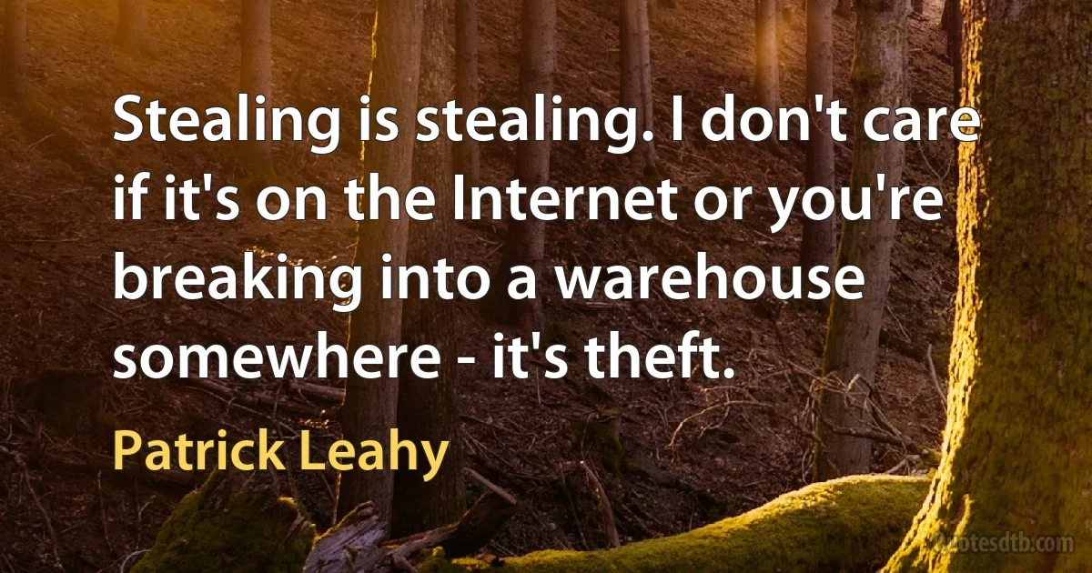 Stealing is stealing. I don't care if it's on the Internet or you're breaking into a warehouse somewhere - it's theft. (Patrick Leahy)