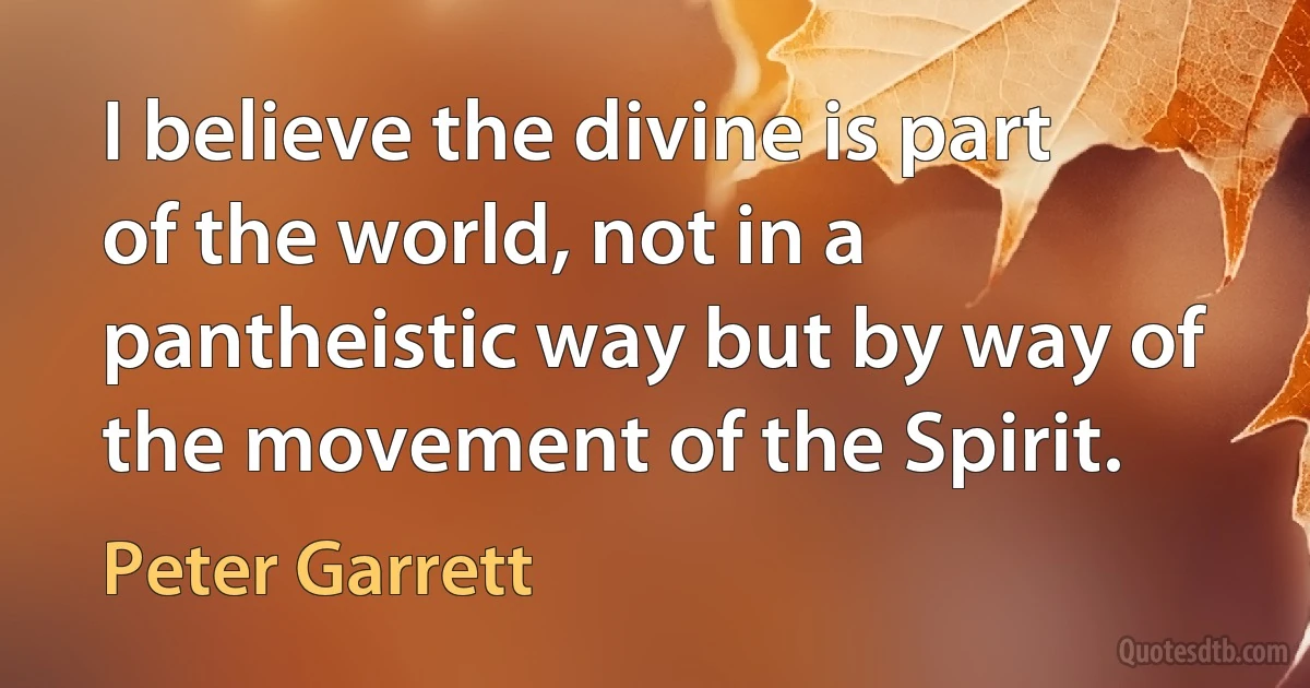 I believe the divine is part of the world, not in a pantheistic way but by way of the movement of the Spirit. (Peter Garrett)