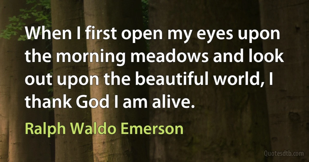 When I first open my eyes upon the morning meadows and look out upon the beautiful world, I thank God I am alive. (Ralph Waldo Emerson)