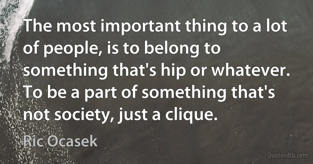 The most important thing to a lot of people, is to belong to something that's hip or whatever. To be a part of something that's not society, just a clique. (Ric Ocasek)