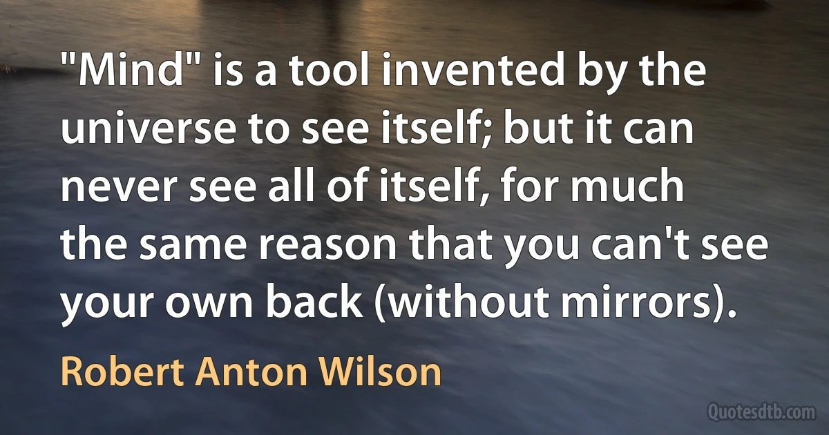 "Mind" is a tool invented by the universe to see itself; but it can never see all of itself, for much the same reason that you can't see your own back (without mirrors). (Robert Anton Wilson)