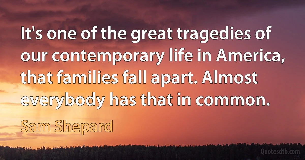 It's one of the great tragedies of our contemporary life in America, that families fall apart. Almost everybody has that in common. (Sam Shepard)