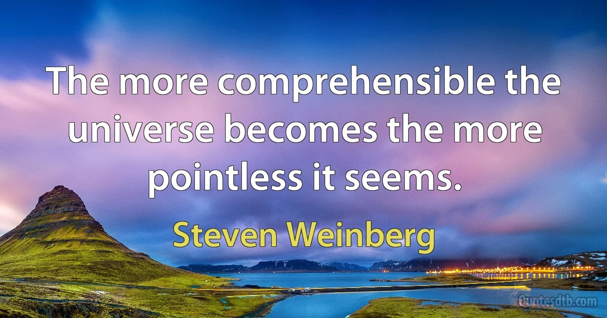 The more comprehensible the universe becomes the more pointless it seems. (Steven Weinberg)