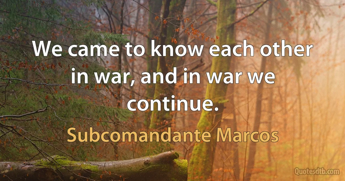 We came to know each other in war, and in war we continue. (Subcomandante Marcos)