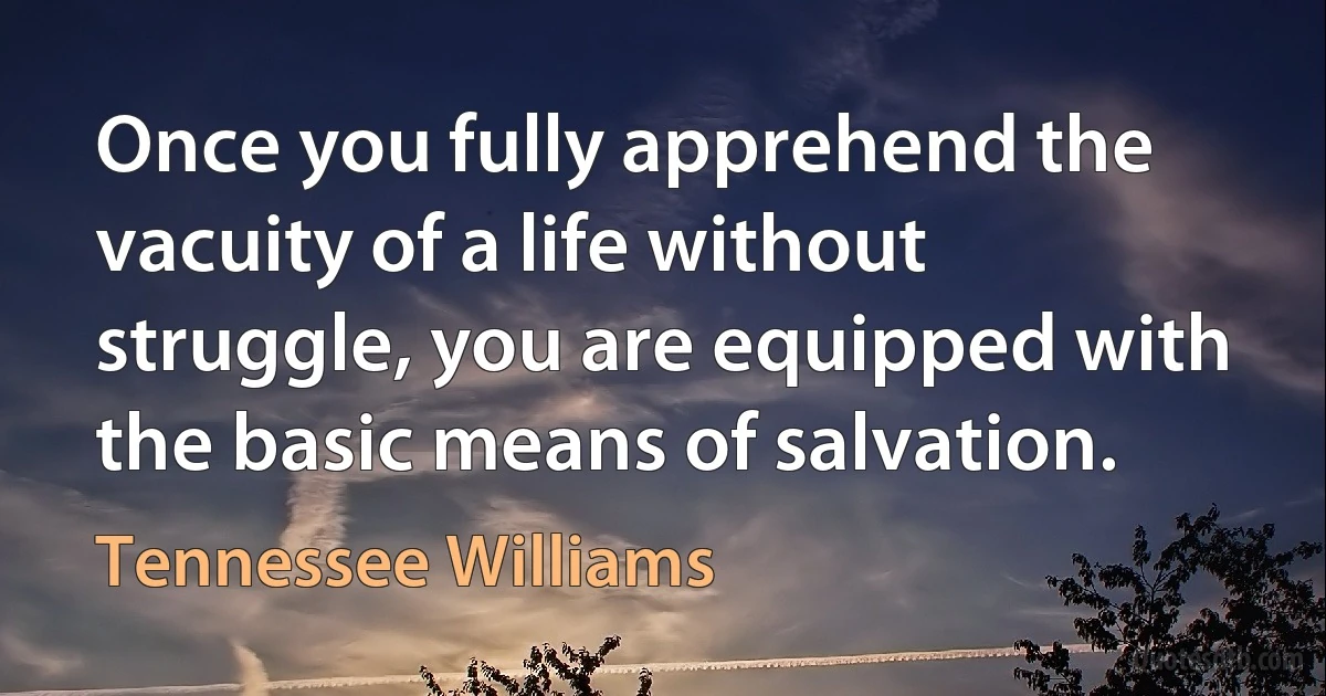 Once you fully apprehend the vacuity of a life without struggle, you are equipped with the basic means of salvation. (Tennessee Williams)