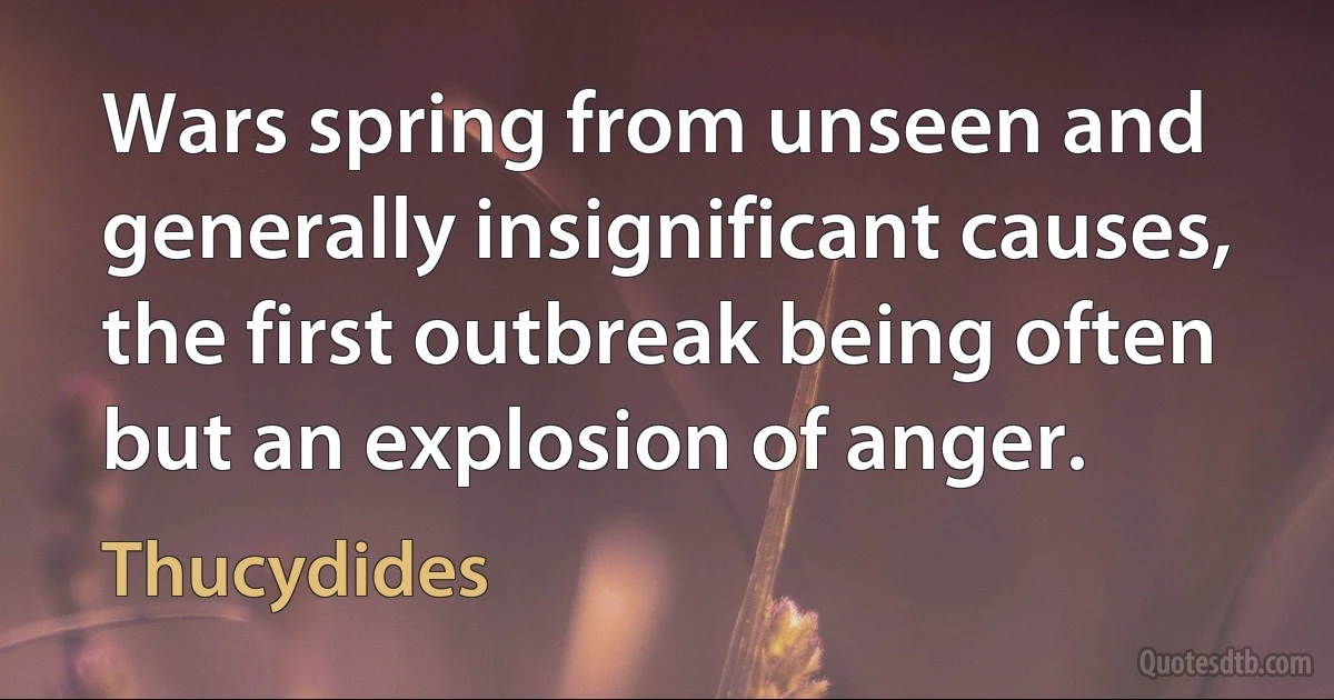 Wars spring from unseen and generally insignificant causes, the first outbreak being often but an explosion of anger. (Thucydides)