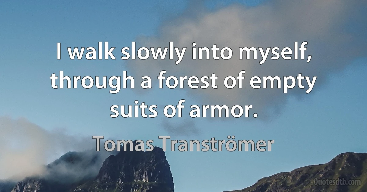 I walk slowly into myself, through a forest of empty suits of armor. (Tomas Tranströmer)