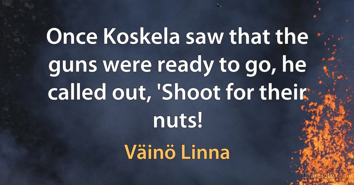 Once Koskela saw that the guns were ready to go, he called out, 'Shoot for their nuts! (Väinö Linna)