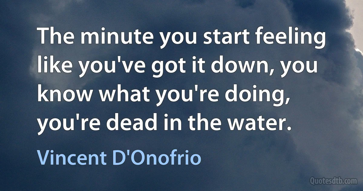 The minute you start feeling like you've got it down, you know what you're doing, you're dead in the water. (Vincent D'Onofrio)