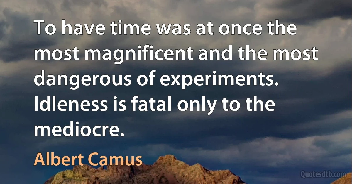 To have time was at once the most magnificent and the most dangerous of experiments. Idleness is fatal only to the mediocre. (Albert Camus)