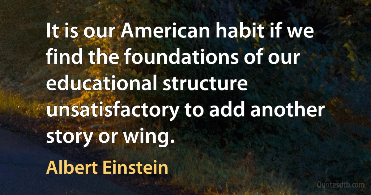 It is our American habit if we find the foundations of our educational structure unsatisfactory to add another story or wing. (Albert Einstein)