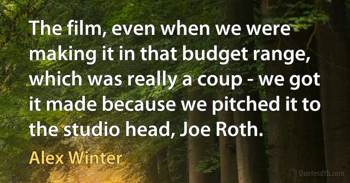 The film, even when we were making it in that budget range, which was really a coup - we got it made because we pitched it to the studio head, Joe Roth. (Alex Winter)