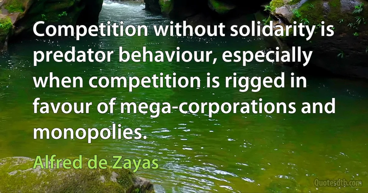 Competition without solidarity is predator behaviour, especially when competition is rigged in favour of mega-corporations and monopolies. (Alfred de Zayas)