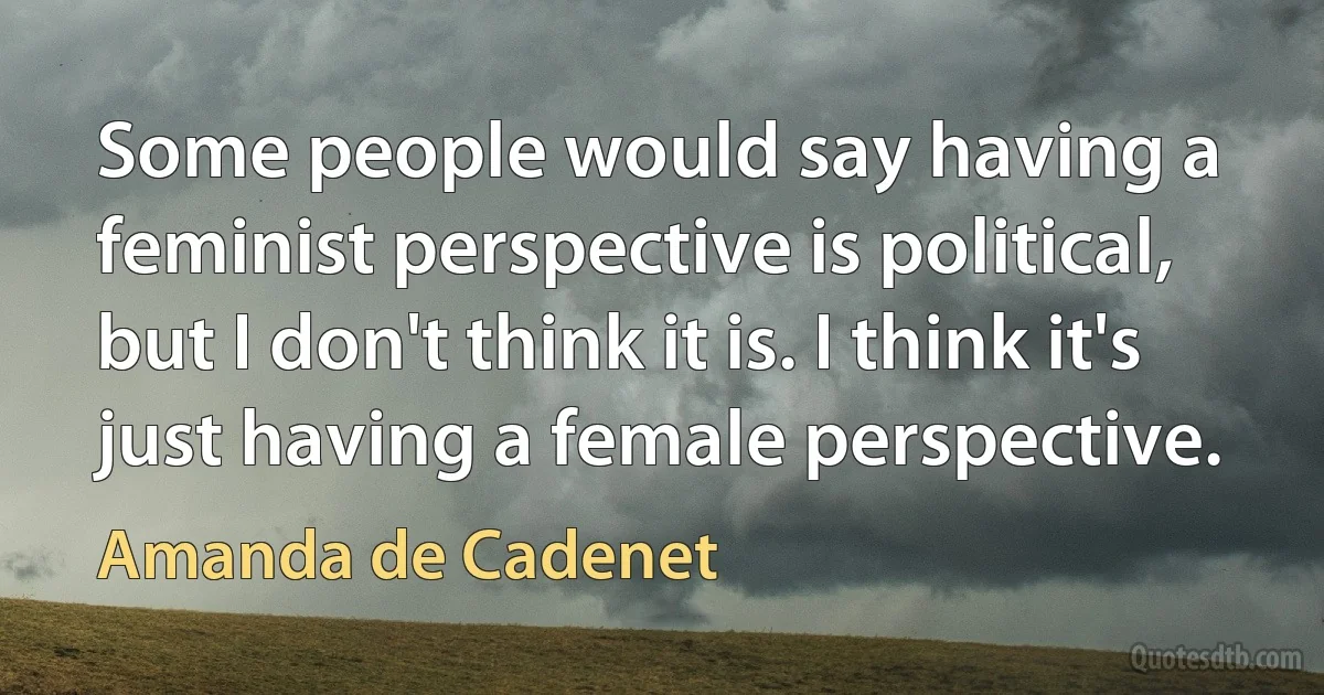 Some people would say having a feminist perspective is political, but I don't think it is. I think it's just having a female perspective. (Amanda de Cadenet)