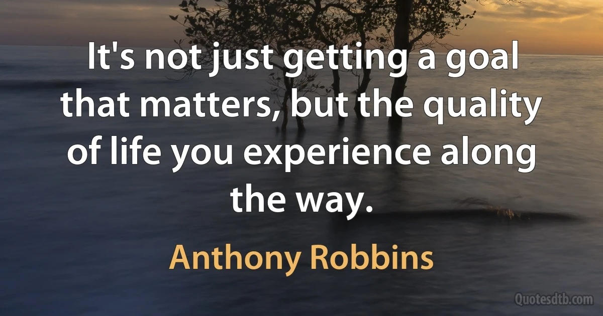 It's not just getting a goal that matters, but the quality of life you experience along the way. (Anthony Robbins)