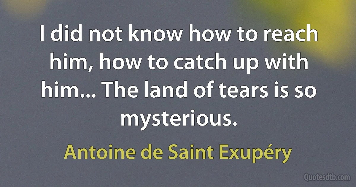 I did not know how to reach him, how to catch up with him... The land of tears is so mysterious. (Antoine de Saint Exupéry)