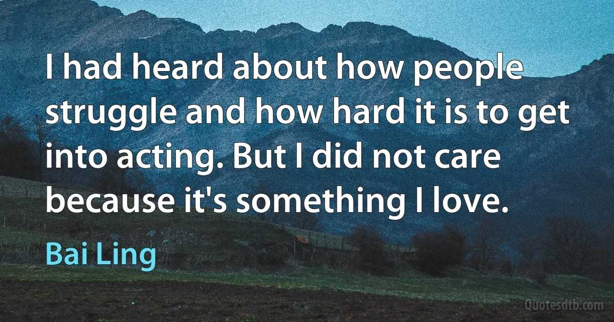 I had heard about how people struggle and how hard it is to get into acting. But I did not care because it's something I love. (Bai Ling)