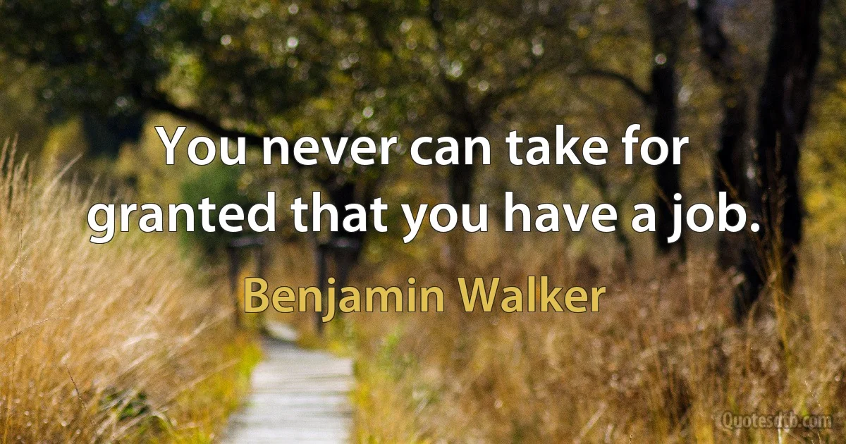 You never can take for granted that you have a job. (Benjamin Walker)