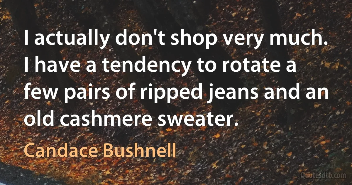 I actually don't shop very much. I have a tendency to rotate a few pairs of ripped jeans and an old cashmere sweater. (Candace Bushnell)