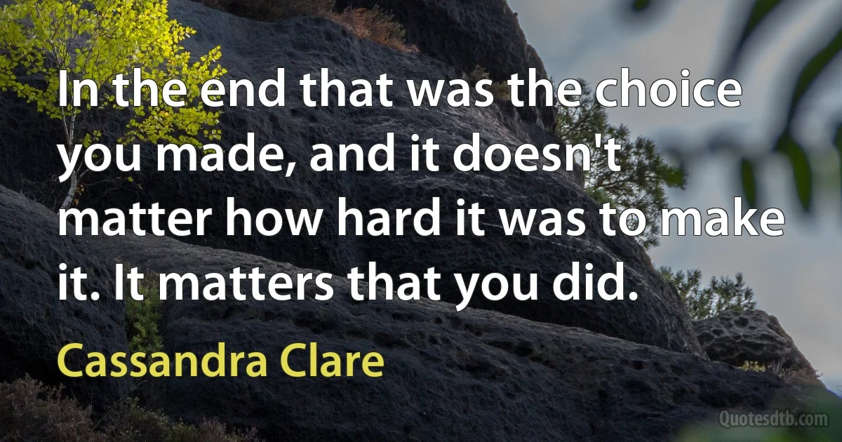 In the end that was the choice you made, and it doesn't matter how hard it was to make it. It matters that you did. (Cassandra Clare)