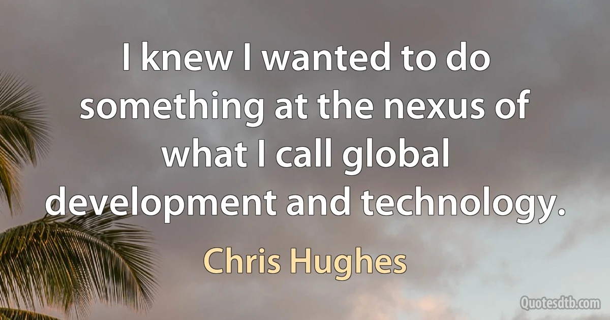 I knew I wanted to do something at the nexus of what I call global development and technology. (Chris Hughes)