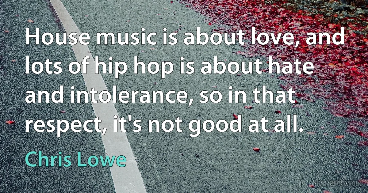 House music is about love, and lots of hip hop is about hate and intolerance, so in that respect, it's not good at all. (Chris Lowe)