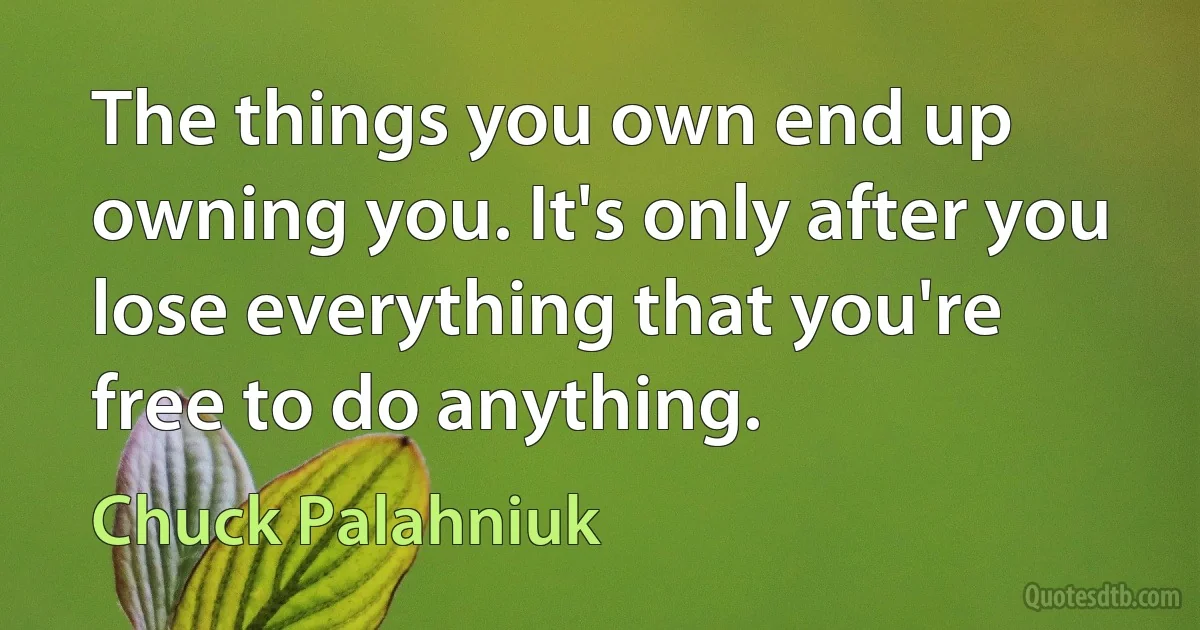 The things you own end up owning you. It's only after you lose everything that you're free to do anything. (Chuck Palahniuk)