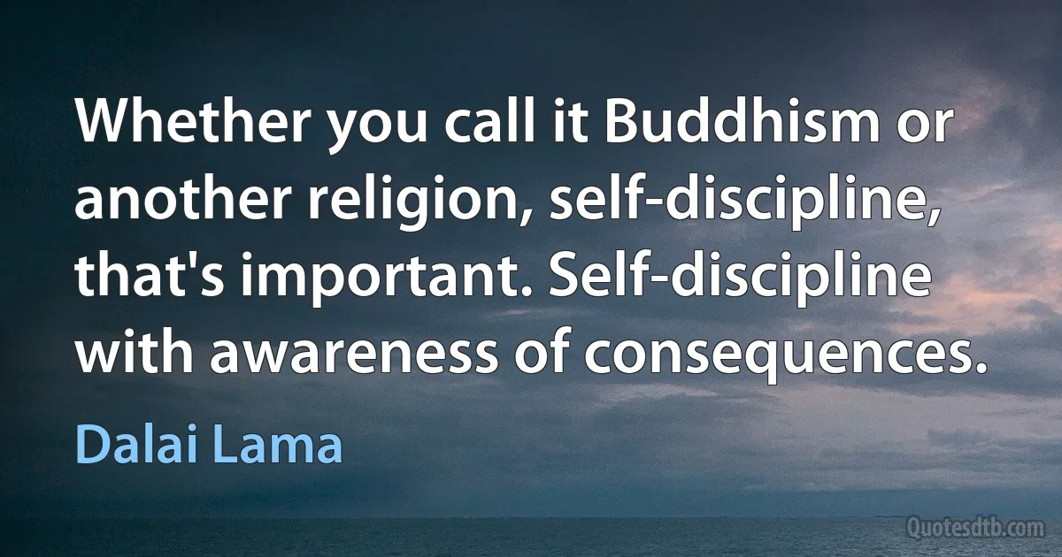 Whether you call it Buddhism or another religion, self-discipline, that's important. Self-discipline with awareness of consequences. (Dalai Lama)