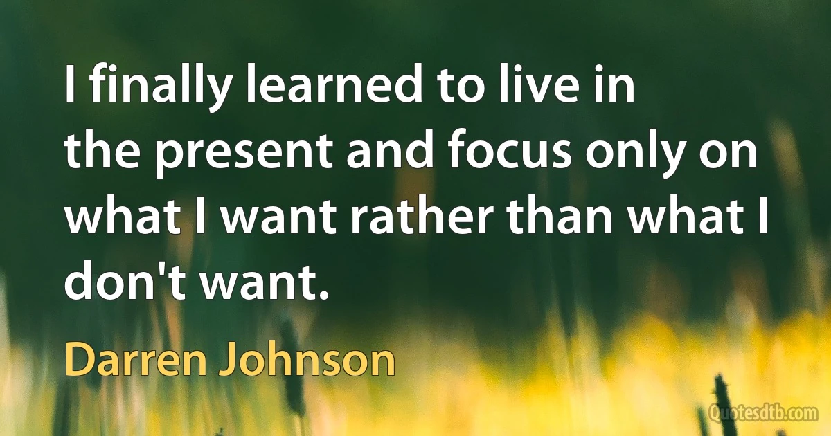 I finally learned to live in the present and focus only on what I want rather than what I don't want. (Darren Johnson)