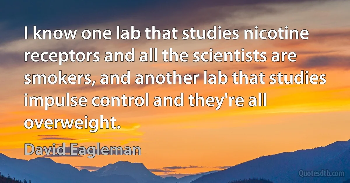 I know one lab that studies nicotine receptors and all the scientists are smokers, and another lab that studies impulse control and they're all overweight. (David Eagleman)