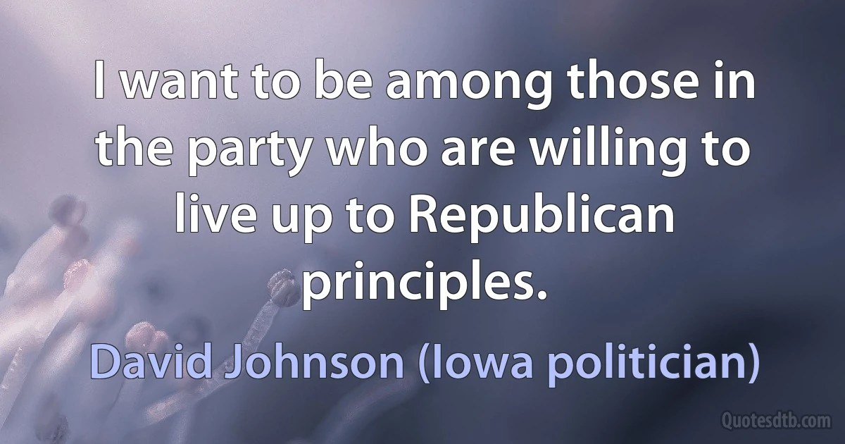 I want to be among those in the party who are willing to live up to Republican principles. (David Johnson (Iowa politician))