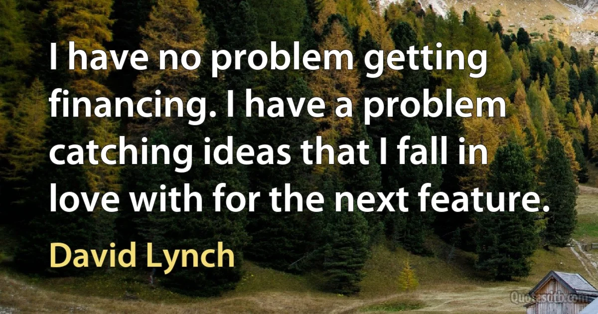 I have no problem getting financing. I have a problem catching ideas that I fall in love with for the next feature. (David Lynch)