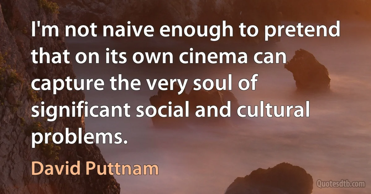 I'm not naive enough to pretend that on its own cinema can capture the very soul of significant social and cultural problems. (David Puttnam)