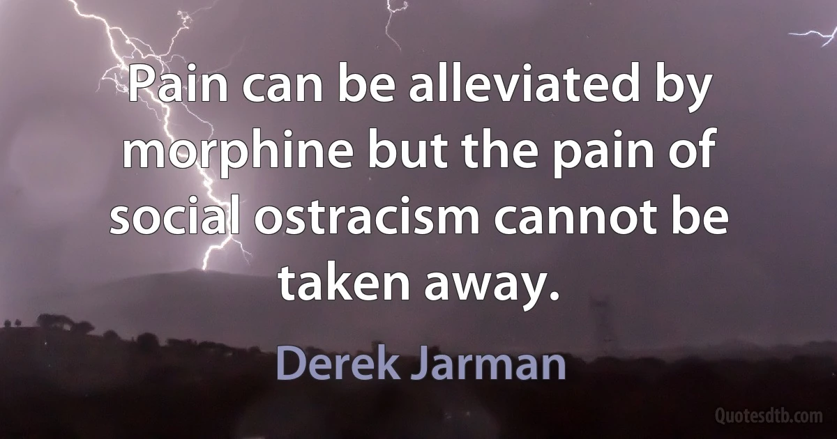 Pain can be alleviated by morphine but the pain of social ostracism cannot be taken away. (Derek Jarman)