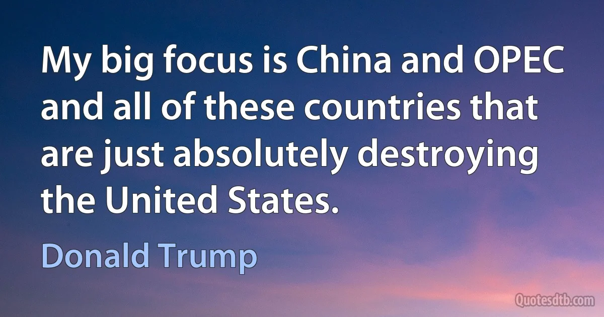 My big focus is China and OPEC and all of these countries that are just absolutely destroying the United States. (Donald Trump)