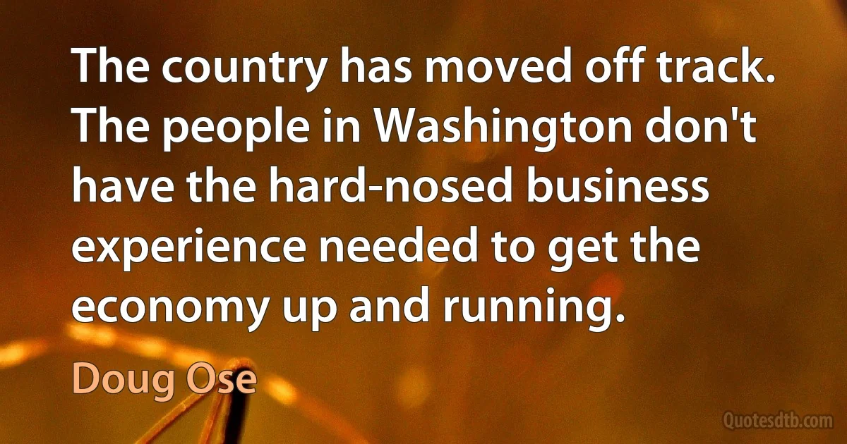 The country has moved off track. The people in Washington don't have the hard-nosed business experience needed to get the economy up and running. (Doug Ose)