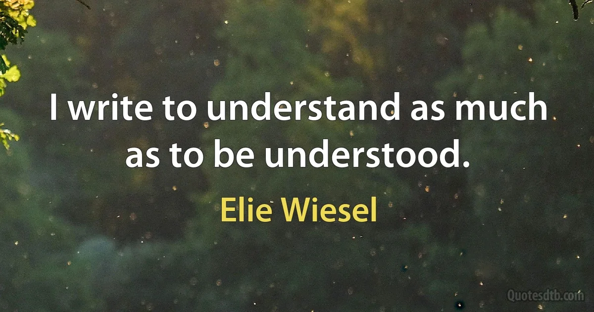 I write to understand as much as to be understood. (Elie Wiesel)