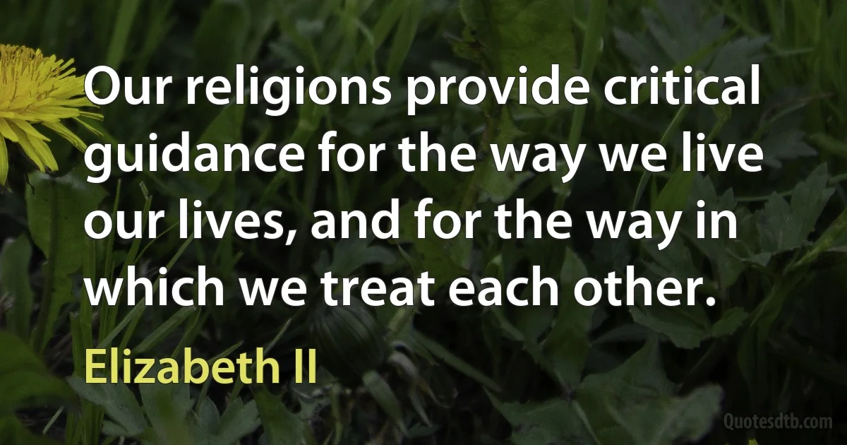 Our religions provide critical guidance for the way we live our lives, and for the way in which we treat each other. (Elizabeth II)