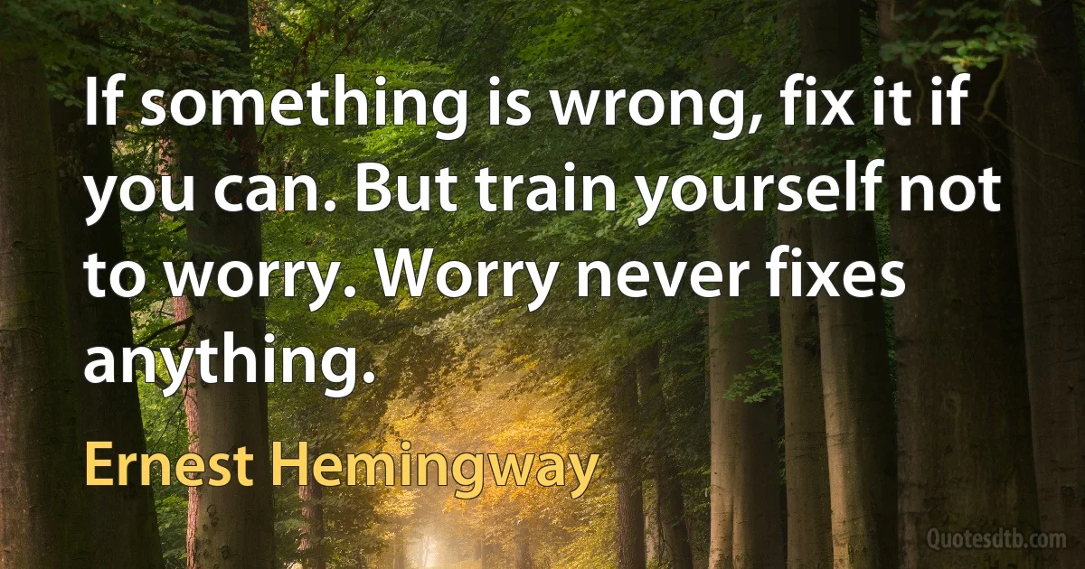 If something is wrong, fix it if you can. But train yourself not to worry. Worry never fixes anything. (Ernest Hemingway)